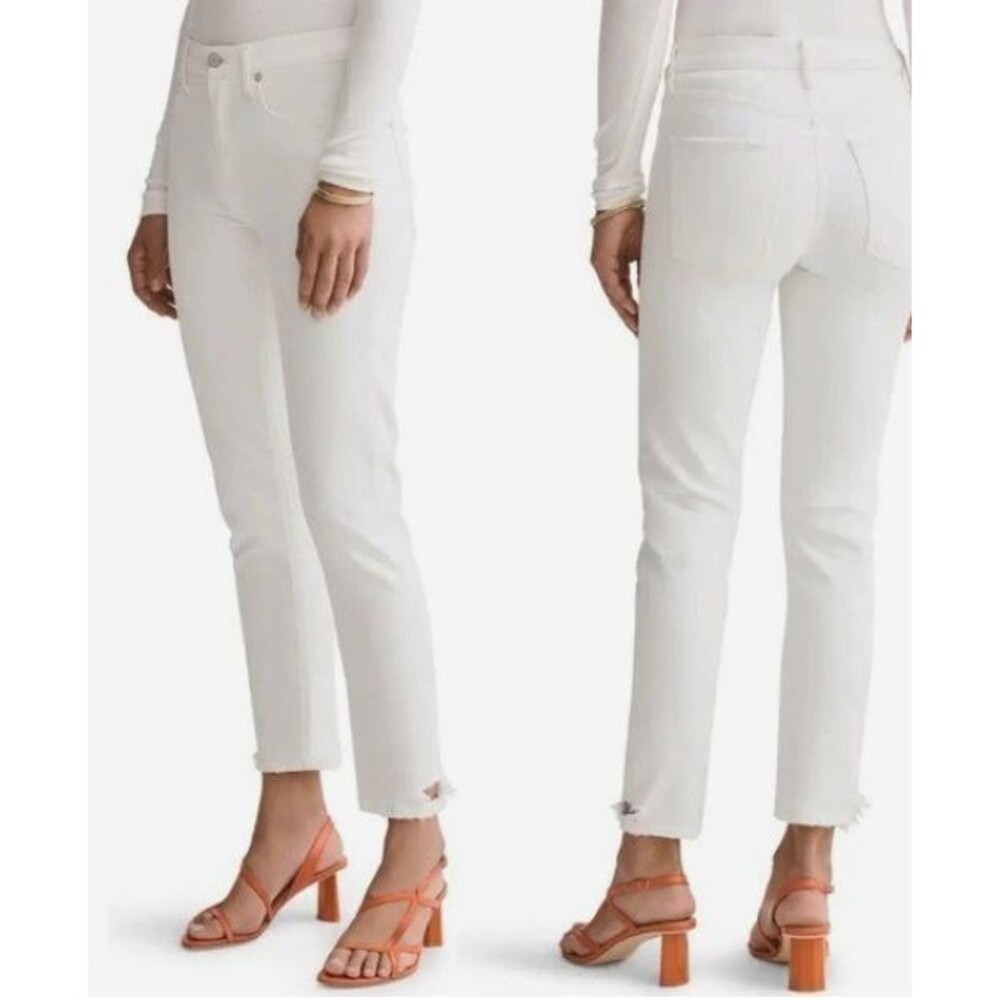 AGOLDE Jeans Womens 32 White Glowed Toni Mid Rise Straight Leg Destroyed Hem NEW